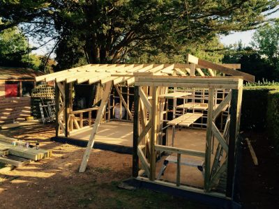 Top view of the construction process for a small house