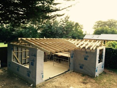 Top view of the construction process for a small house