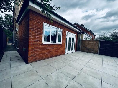Natural rock pavement in backyard